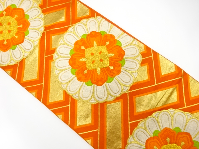 JAPANESE KIMONO / ANTIQUE FUKURO OBI / SILK / WOVEN FLOWER CREST